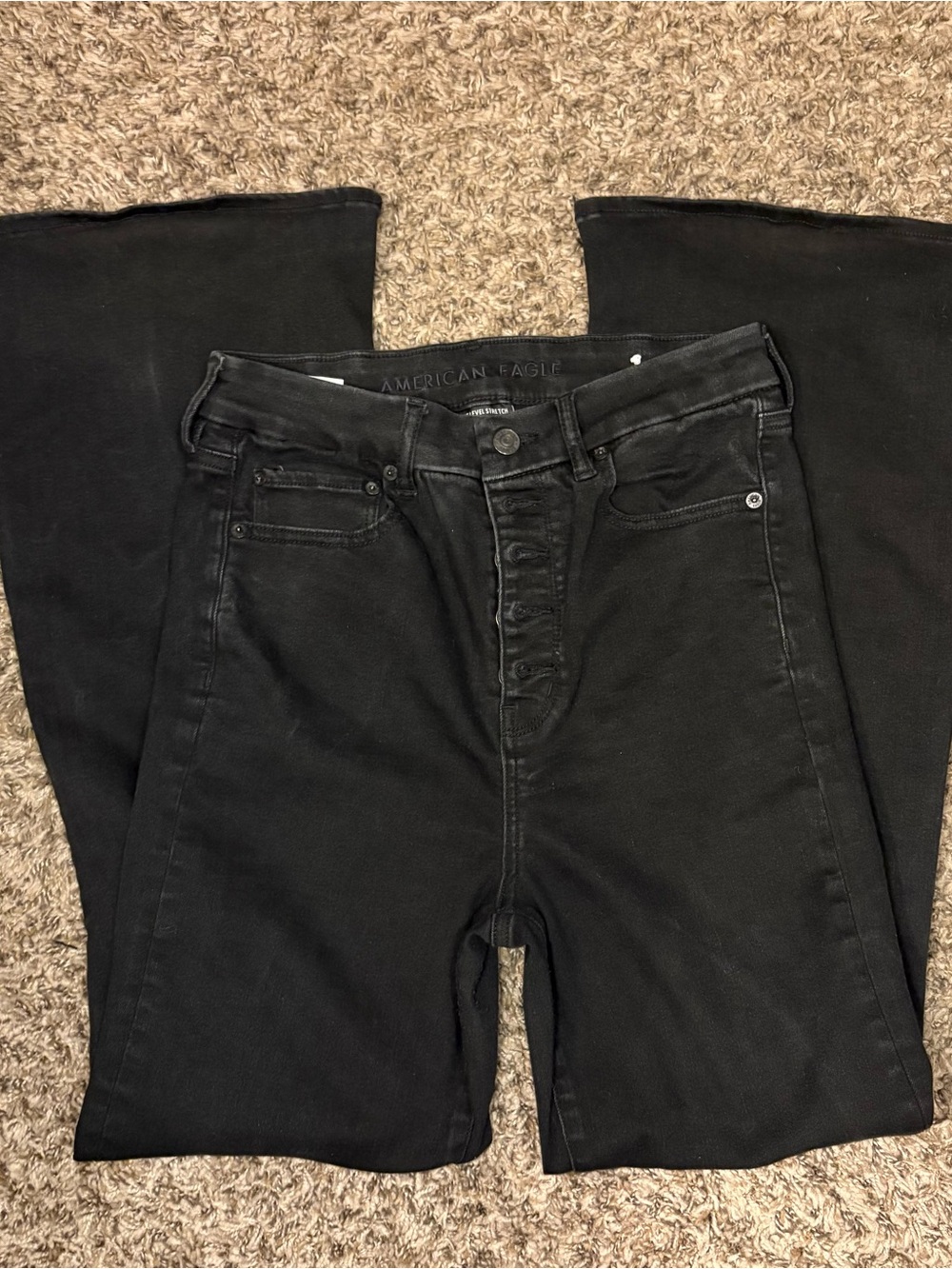 American Eagle Black Super High-Waisted Flare Jeans Size 8 Regular